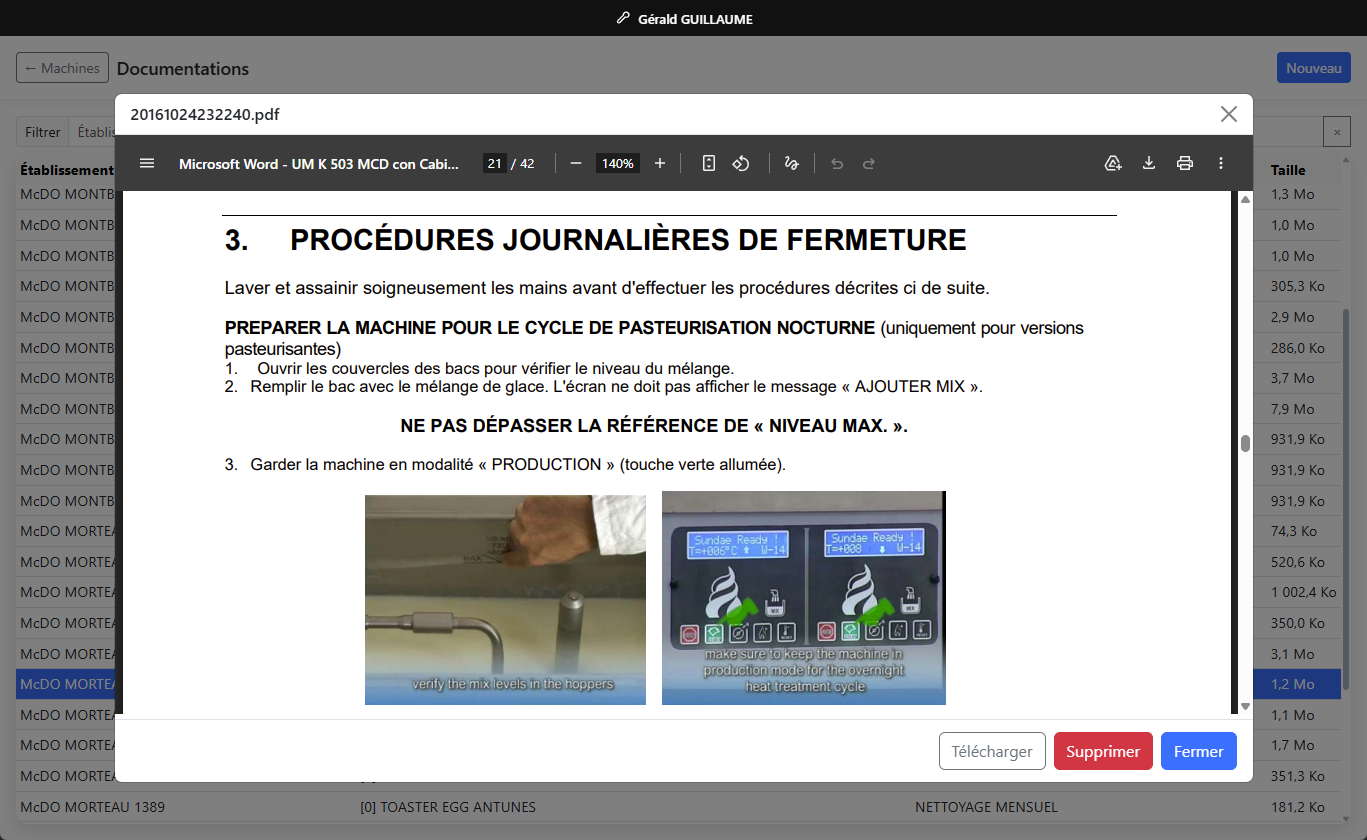 Document procédure machine à glace
